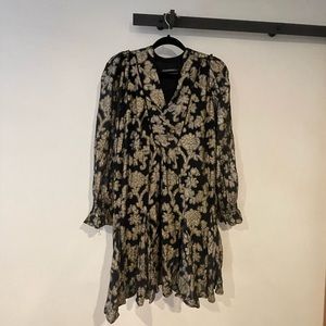 Anthropologie Black & Gold Foil Dress